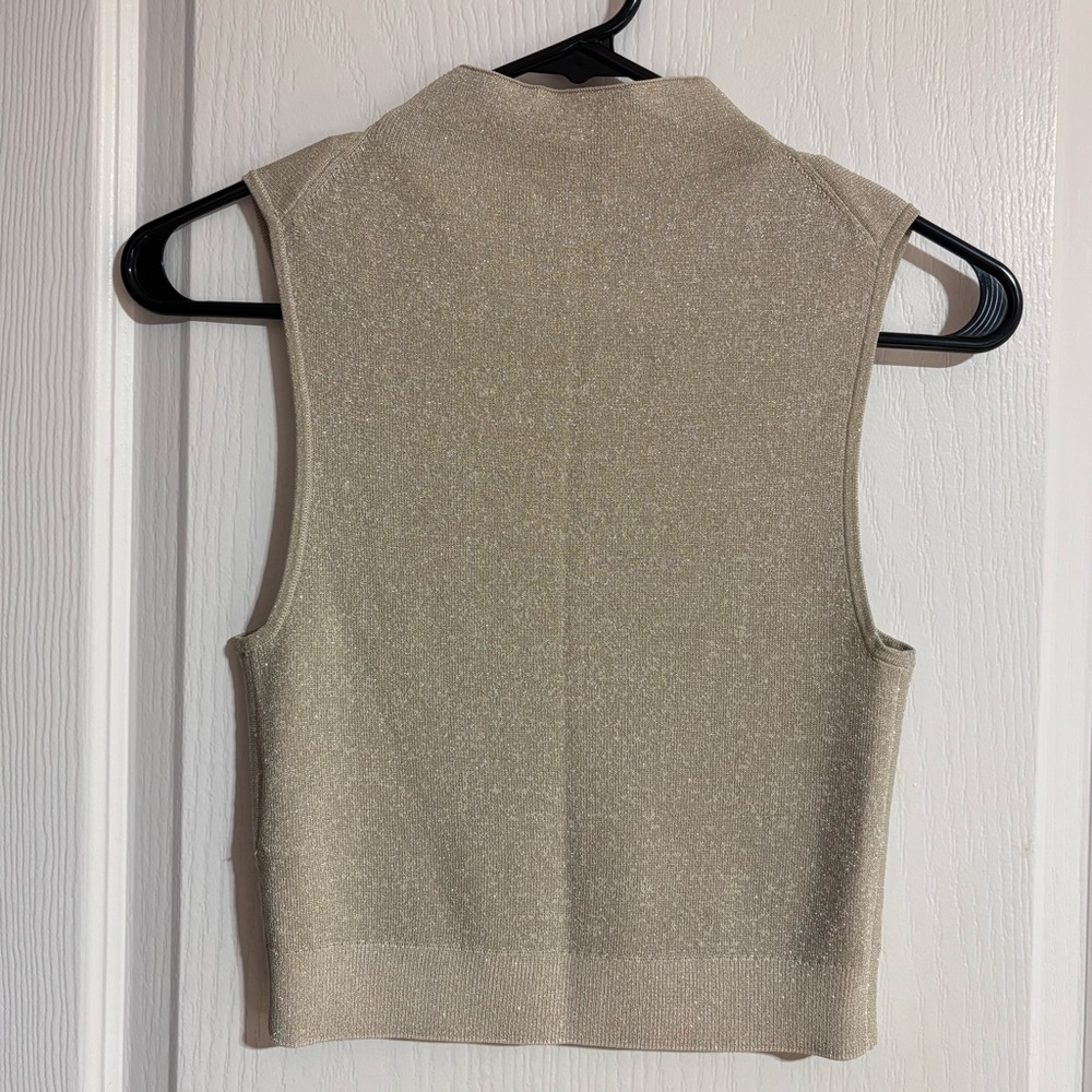 COS Cropped Knitted Shiny Cream High Neckline Sleeveless Top Size XS - Picture 9 of 13